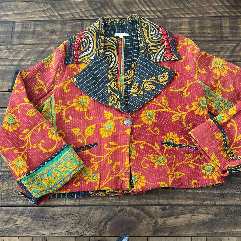 Joshi Rare Vintage Boho Floral Print Buttoned Quilted Cotton Jacket Size 2